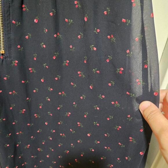 Jessakae Black Blue Floral Midi Dress Women's Small Ruffle Hem Short Sleeve Zip - Picture 6 of 9